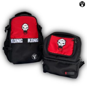 MOCHILA SPORT ROJA + LONCHERA+TOPPERS Y SHAKER