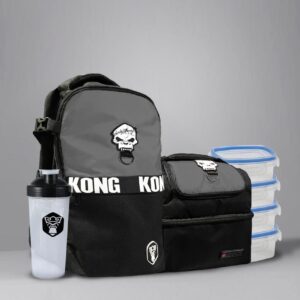 MOCHILA GRIS+ LONCHERA+TOPPERS Y SHAKER