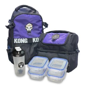 MOCHILA SPORT MORADA + LONCHERA+TOPPERS Y SHAKER